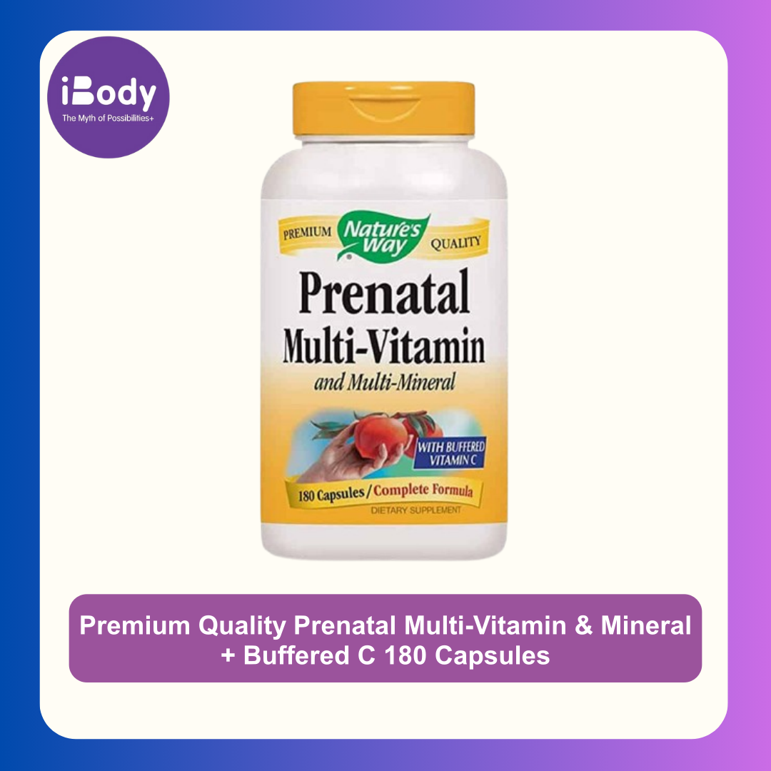 วิตามินเตรียมตัวตั้งครรภ์ Premium Quality Prenatal Multi-Vitamin & Mineral + Buffered C 180 แคปซูล (Nature's Way®)