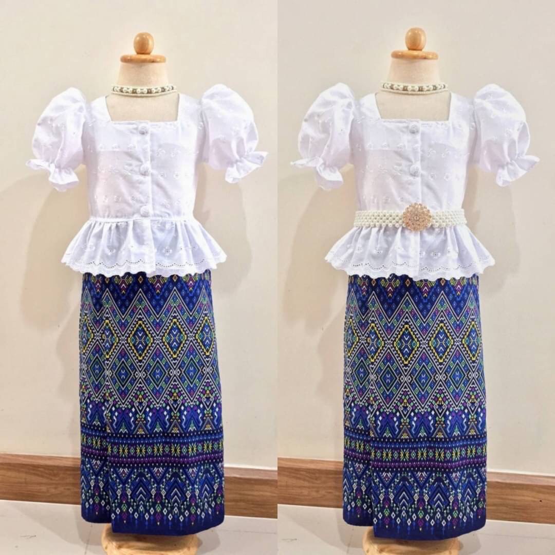 ชุดไทยเด็กหญิง set เสื้อแขนตุ๊กตากับผ้าถุง