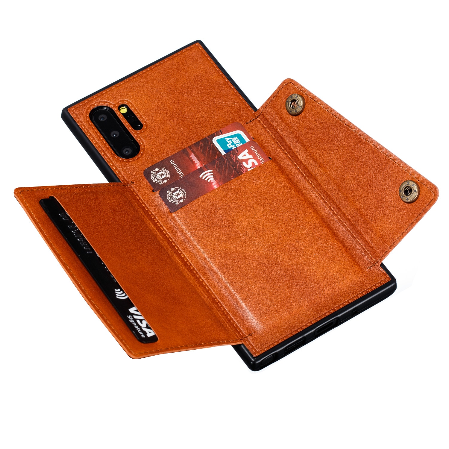 Case Samsung Galaxy Note 10+ #เคสฝาหลัง TPU เคลือบหนัง PU มีที่เก็บบัตร PU Leather Coated TPU Card Holder Magnetic Kickstand
