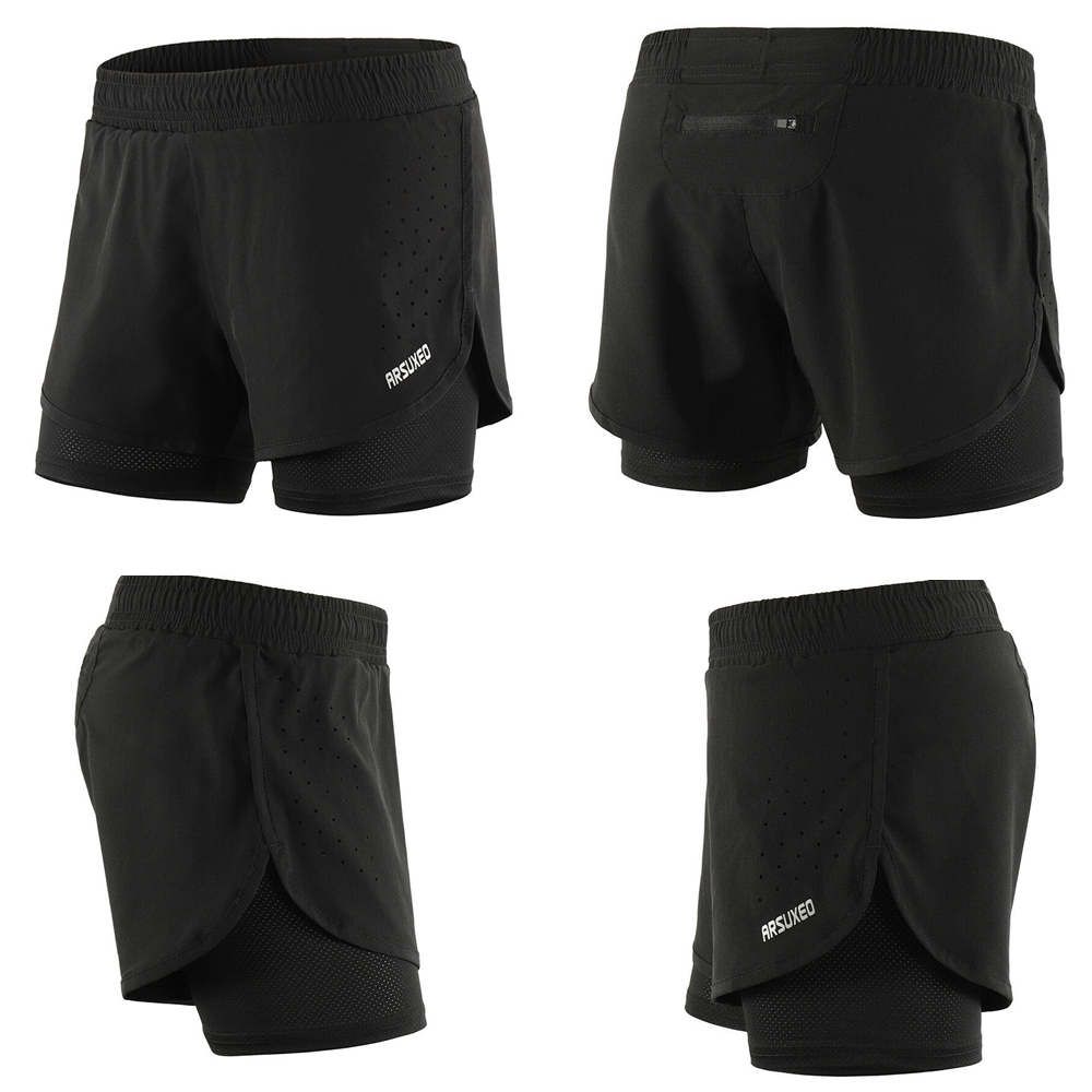 กางเกงวิ่ง ขาสั้นผู้หญิง 2-in-1 มีซับใน มีซิปกระเป๋าหลัง ARSUXEO (G7)