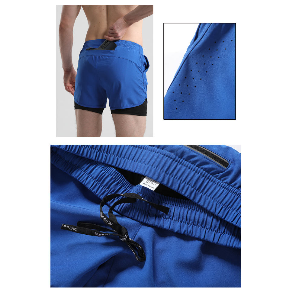 กางเกงวิ่ง 2-in-1 man,woman (ทรงสั้น) สำหรับวิ่งมาราธอน ออกกำลังกาย (F46)