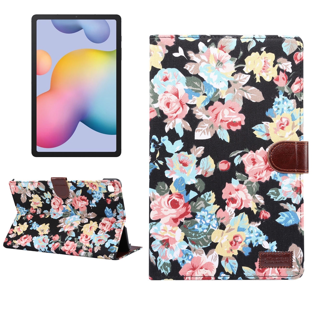 เคส Samsung Galaxy Tab A7 10.4นิ้ว 2020 (T500,T505,T507) #เคสฝาพับหนัง PU เคลือบผิวผ้าลายดอกไม้ Flower Cloth Skin PU Leather Wallet