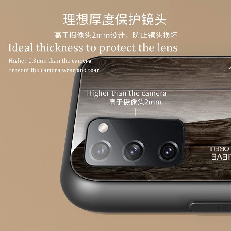 Case Samsung Galaxy S20 FE/S20 FE 5G #เคสฝาหลังกระจกลายผิวไม้ Case Hard Tempered glass Wood grain protect Back Cover