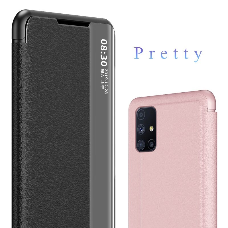 เคส Samsung Galaxy M51 #เคสฝาพับเคลือบผิวหนัง PU มีช่องวิวด้านข้างพับวางตั้งได้ Smart Flip kickstand leather Cover