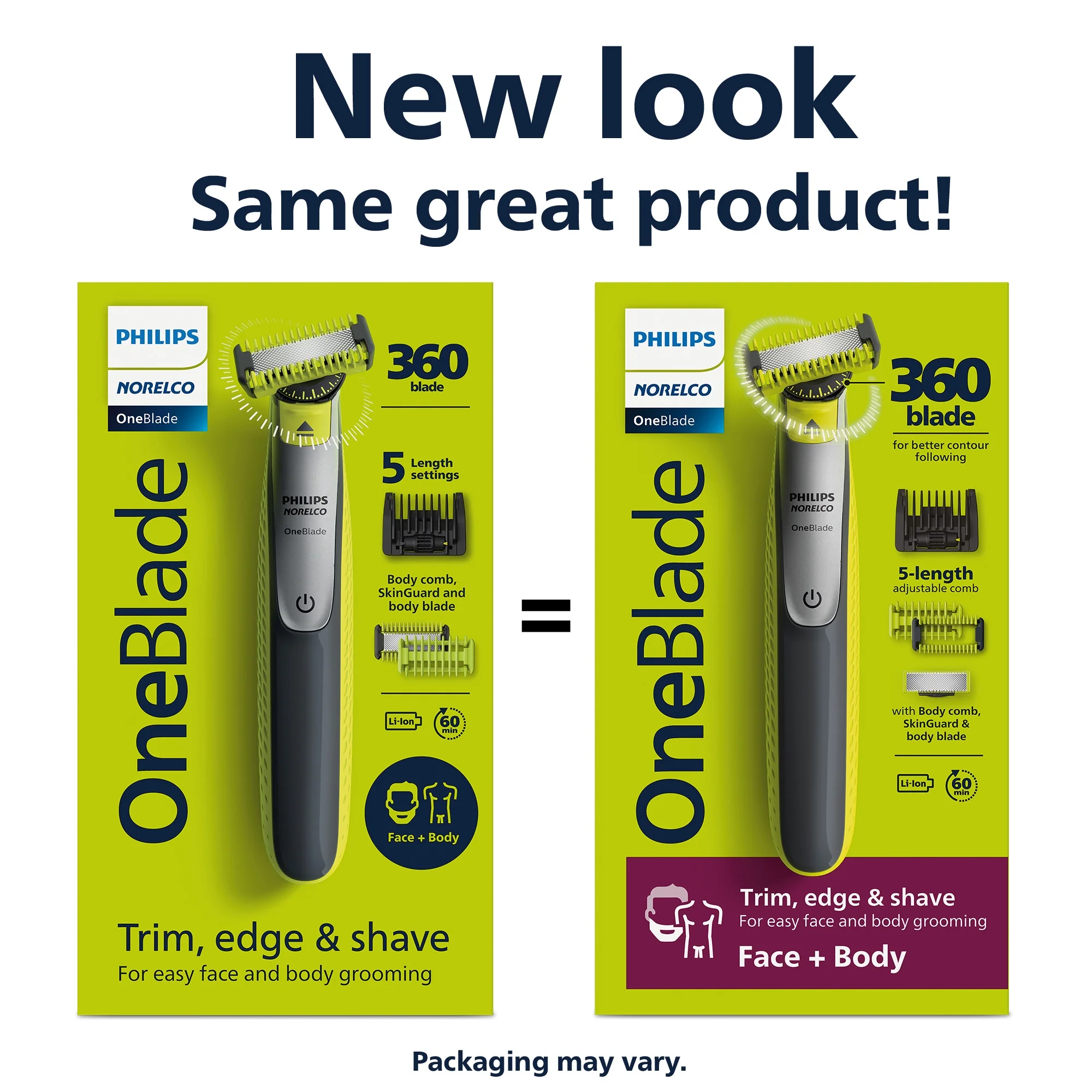 Philips® Norelco OneBlade 360 Face + Body Grooming Model QP2834/70 ชุดมีดโกน ใบหน้า + ร่างกาย