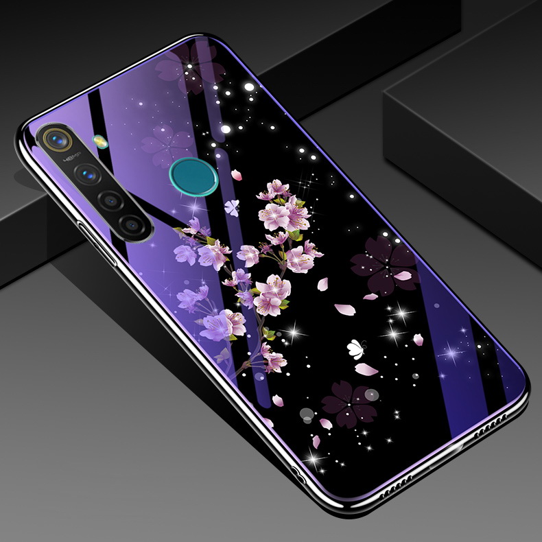 Case Realme 5 Pro #เคสฝาหลังไฮบริดขอบเงา Electroplated TPU Soft Frame + Blue-ray Tempered Glass + PC