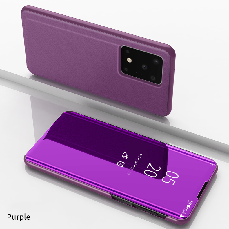 เคส Samsung Galaxy S20 Ultra / S20 Ultra 5G #เคสฝาพับปกโปร่งแสงผิวเงา Electroplating Mirror Surface Window