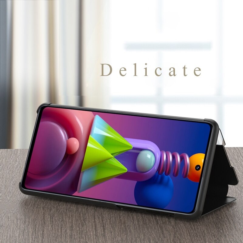 เคส Samsung Galaxy M51 #เคสฝาพับเคลือบผิวหนัง PU มีช่องวิวด้านข้างพับวางตั้งได้ Smart Flip kickstand leather Cover