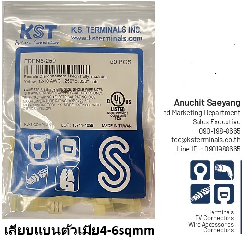 FDFN หางปลาเสียบแบนตัวเมียหุ้มเต็มแบบใส NYLON-FULLY INSULATED FEMALE DISCONNECTORS