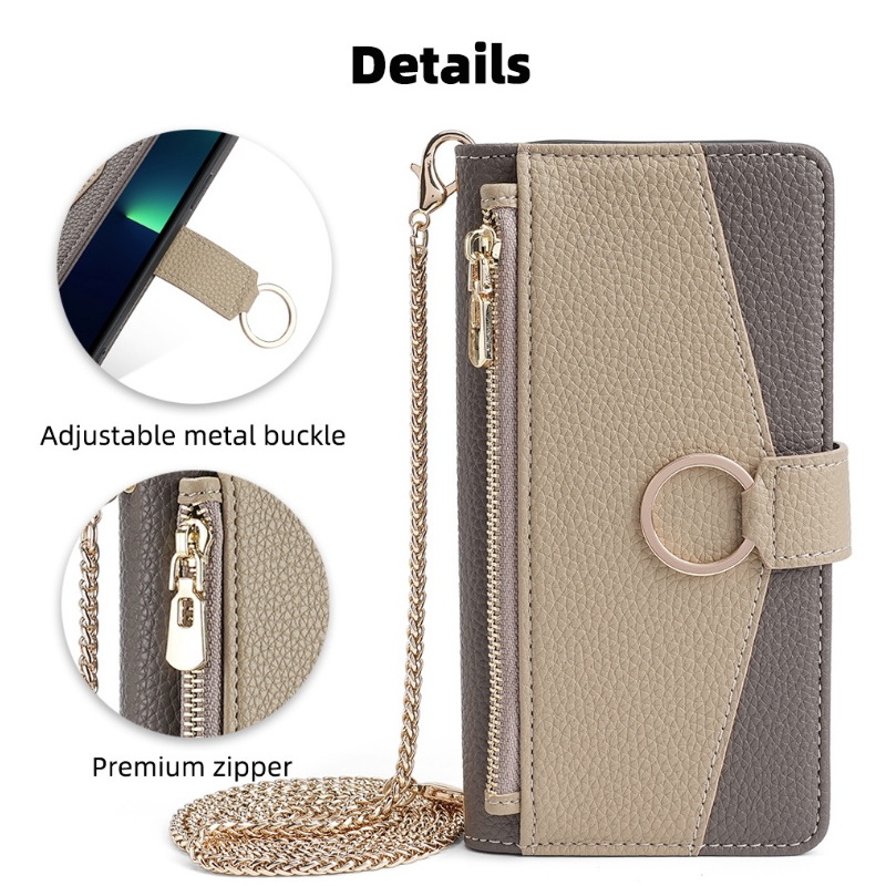 Case OPPO A15#เคสฝาพับหนัง PU สีทูโทนมีกระจกเงาด้านใน แบบกระเป๋าสตางค์ Zipper Wallet Leather Flip Case