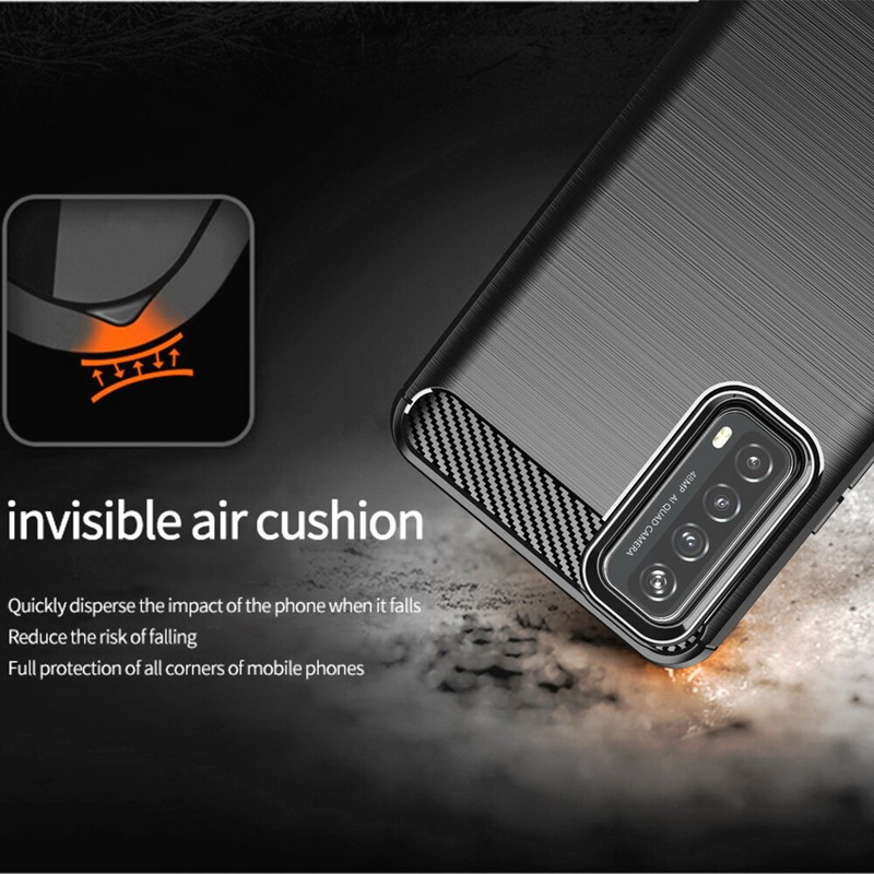 Case Huawei Y7a #เคสฝาหลังตกแต่งคาร์บอนไฟเบอร์ ผิวขัดแปรง Brushered TPU Back Case