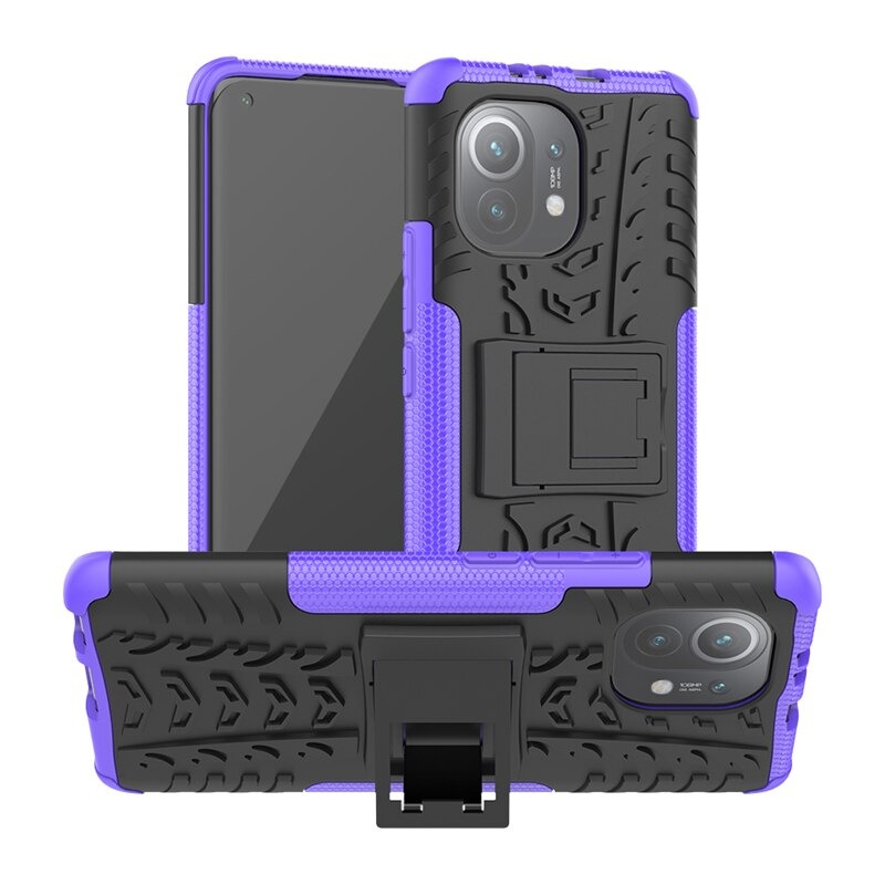 Case Xiaomi Mi 11 #เคสฝาหลังกันลื่น Cool Tyre Pattern Kickstand (PC + TPU)