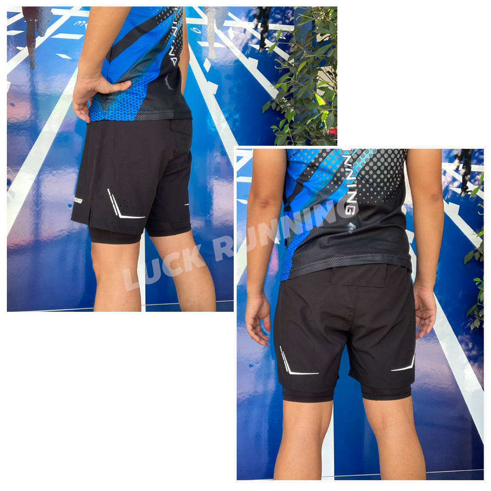 กางเกงวิ่งมาราธอน 2-in-1 มีซิปกระเป๋าหลัง มีช่องเก็บผ้าเช็ดเหงื่อได้ ARSUXEO รุ่น B192(F6)