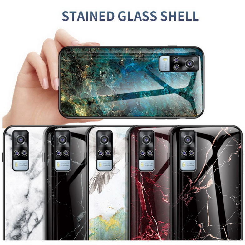 เคส Vivo Y31 2021 #เคสฝาหลัง Gradient Color ลายหินอ่อน Glass + PC + TPU Hybrid Case