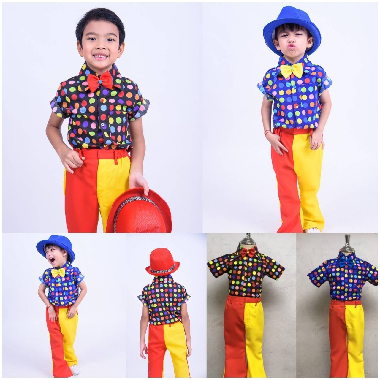 ชุดไทยเด็กชายย้อนยุค เสื้อลายจุดกับกางเกงสองสี