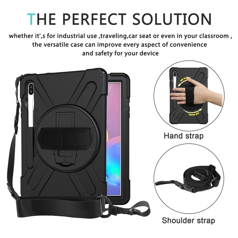เคส Samsung Galaxy Tab S7 11นิ้ว T870 T875 #เคสฝาหลังกันกระแทก X-Shape 360 Degree Rotary Kickstand PC + Silicone มีสายคล้องมือ มีสายสะพายคล้องไหล่