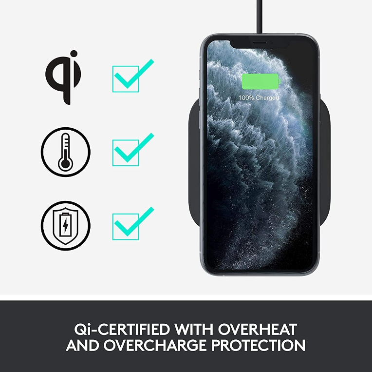 Logitech® Powered 10W Wireless Charging Pad For Phones and AirPods แท่นชาร์จไร้สาย รองรับอุปกรณ์มาตรฐาน Qi