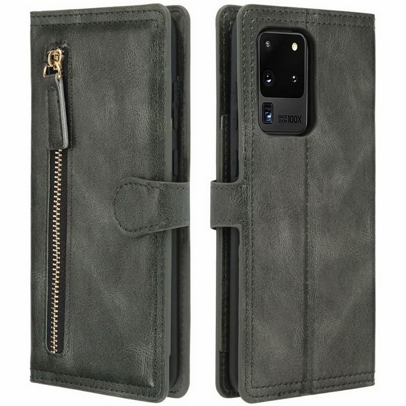 Case Galaxy S21 Ultra 5G #เคสฝาพับแบบกระเป๋าสตางค์ช่องใส่บัตรหลายช่อง Multi-slot Wallet Zippered Leather พร้อมสายคล้อง (สินค้าตัวอย่างสินค้าจริงตรงตามรุ่น)