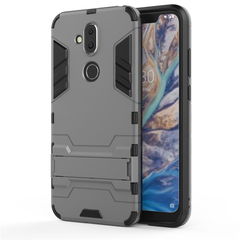 เคส Nokia 8.1 / X7 #เคสฝาหลังพลาสติก ไฮบริด TPU + Kickstand สีสันสวยงามทันสมัย