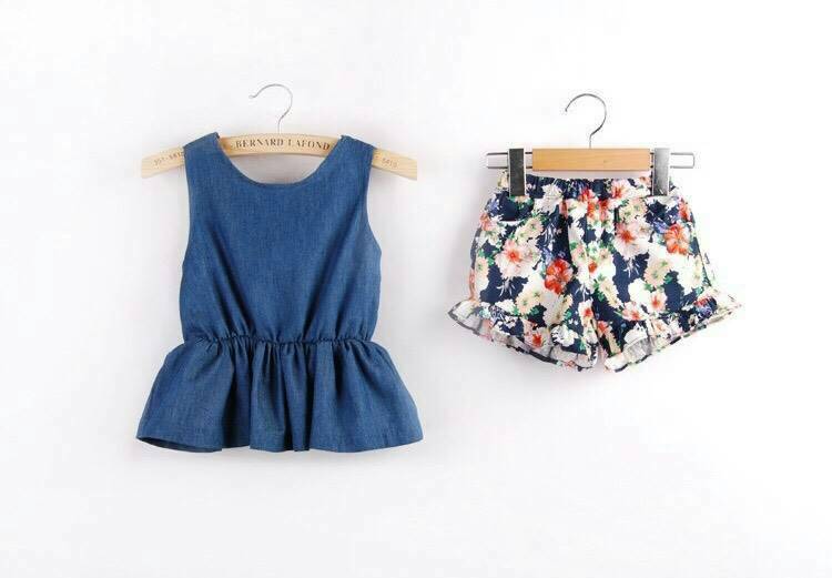 set เสื้อแต่งโบว์กับกางเกงลายดอก เด็กหญิง