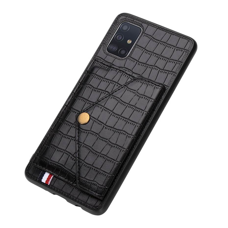 เคส Samsung Galaxy A51 #เคสฝาหลังมีที่วางนามบัตร TPU เคลือบ หนัง PU ผิวหนังจระเข้มีที่เก็บบัตร Crocodile Texture Card Holder Stand PU Leather Coated TPU