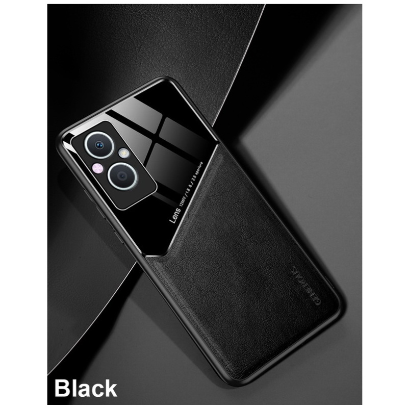 Case OPPO Reno 7z 5G #เคสฝาหลังไฮบริด PU +TPU + glass สีทูโทน Shockproof Leather Mirror Glass Silicone Phone Back Cover