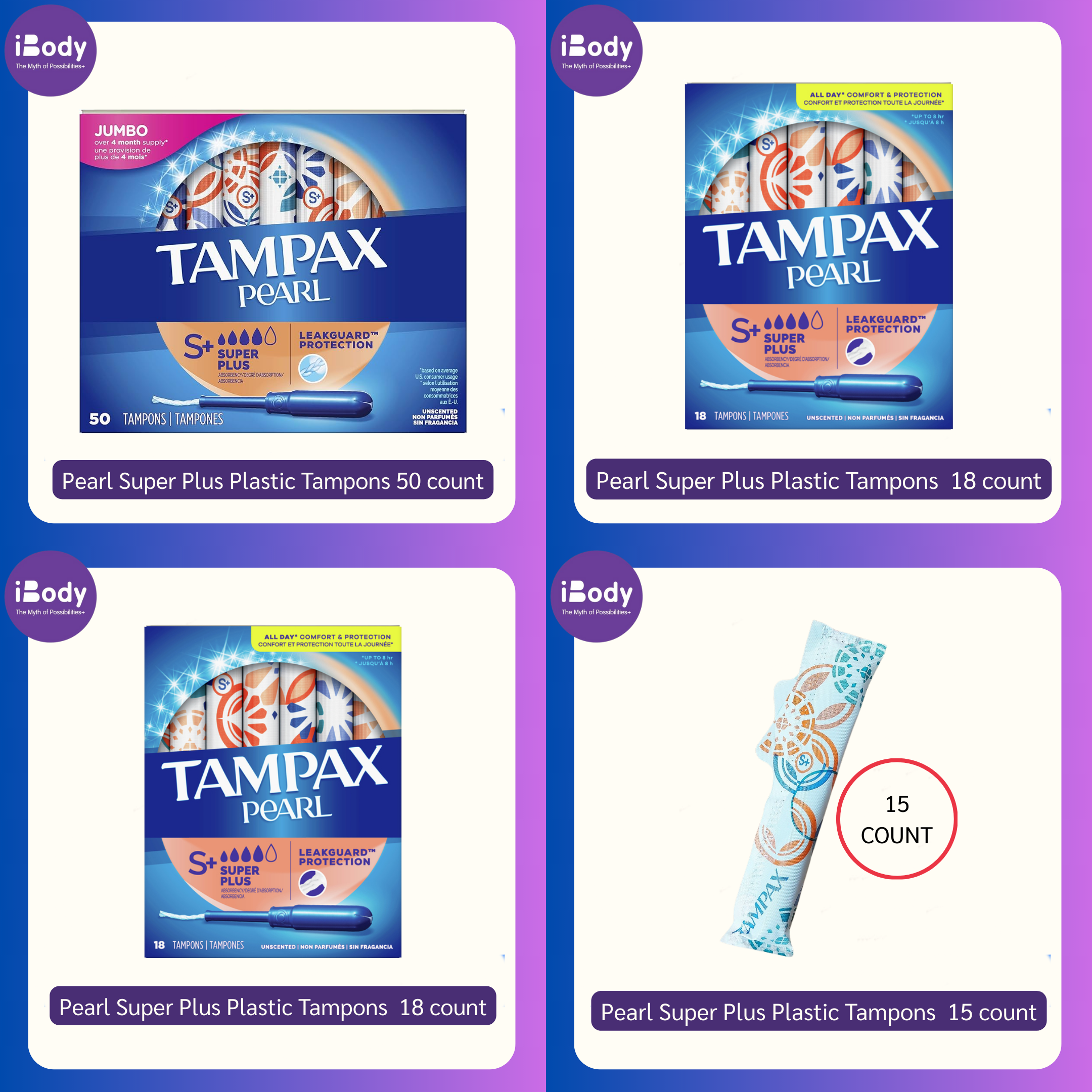 (Tampax®) Pearl Super Plus Plastic Tampons ผ้าอนามัยแบบสอด เหมาะกับวันมามากเป็นพิเศษ