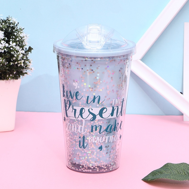 แก้วน้ำหลอดเด้ง ตกแต่งดาวฟรุ้งฟริ้ง