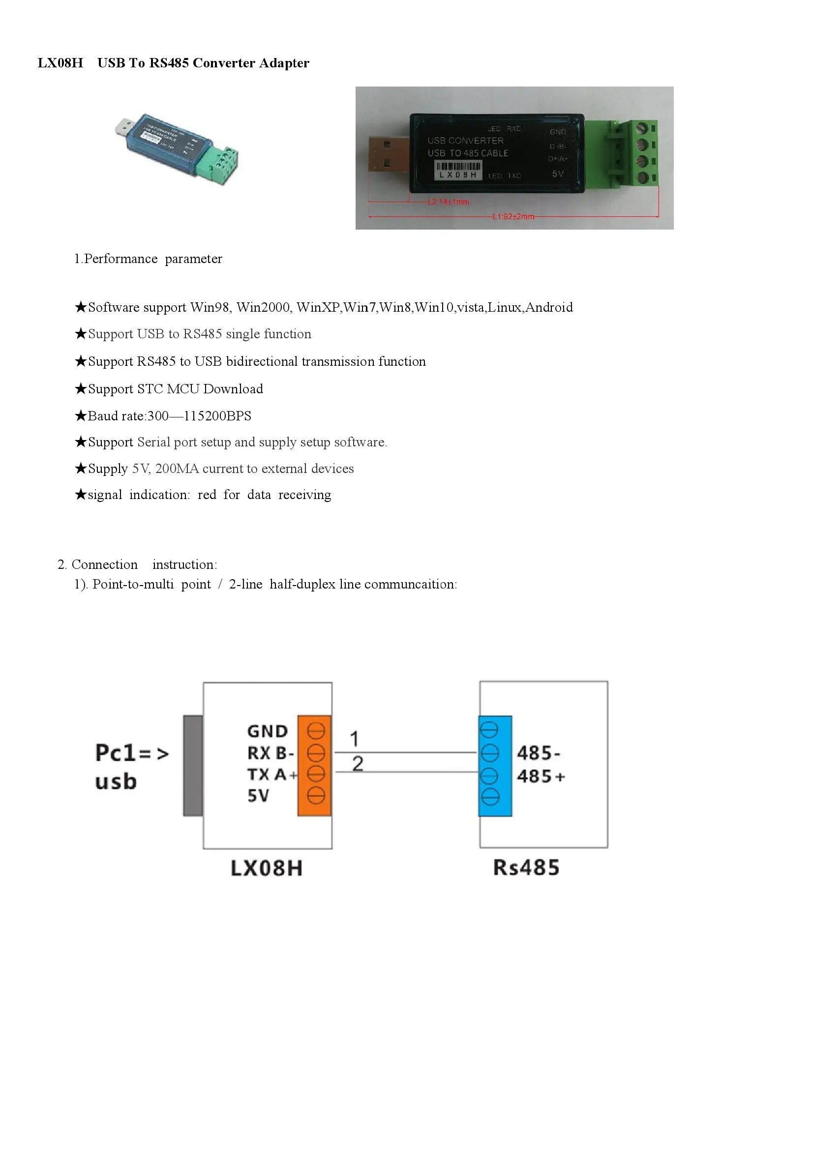 LX08H USB RS485 485 To USB Converter พอร์ต