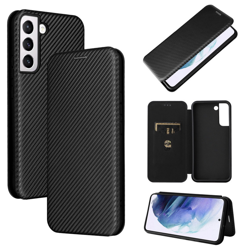 เคส Samsung Galaxy S22 5G #เคสฝาพับลายคาร์บอนไฟเบอร์มีช่องใส่การ์ด Carbon Fiber Wallet Card Slot Magnet Stand Phone Cover
