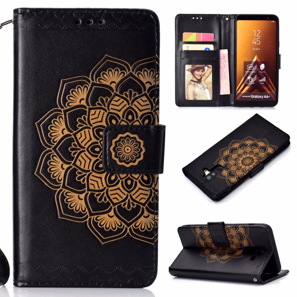 Case Samsung Galaxy A6+ (2018) #เคสฝาพับหนัง PU พิมพ์ลายแมนดาลา