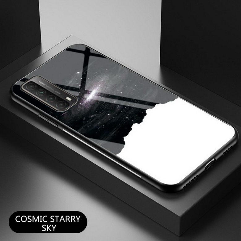 เคส Huawei Y7a #เคสฝาหลัง Gradient Color Glass + PC + TPU Hybrid Case