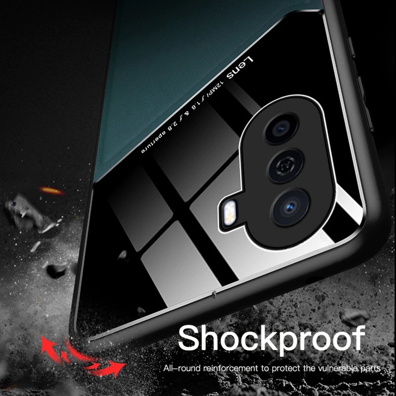 เคส Huawei Nova Y70 #เคสฝาหลังไฮบริด PU +TPU + glass สีทูโทน Shockproof Leather Mirror Glass Silicone Phone Back Cover