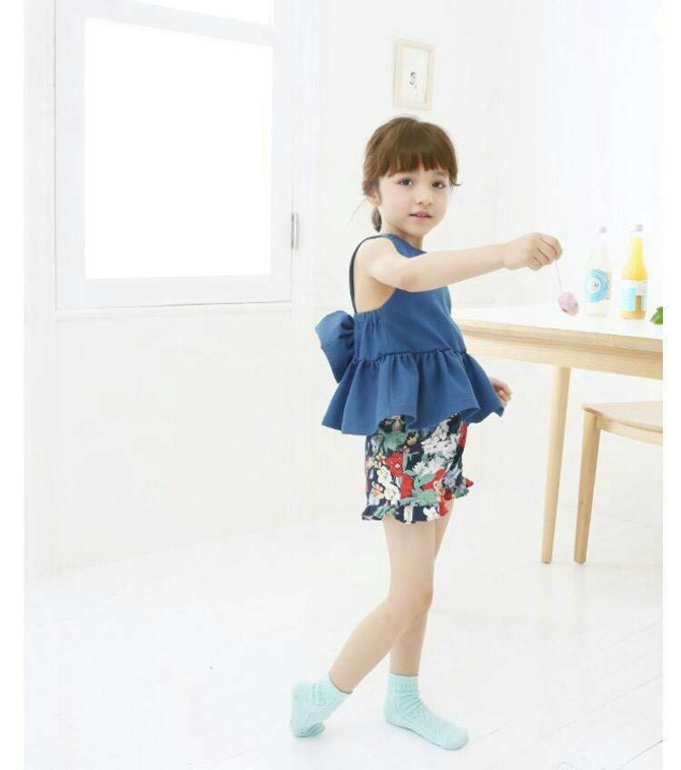 set เสื้อแต่งโบว์กับกางเกงลายดอก เด็กหญิง
