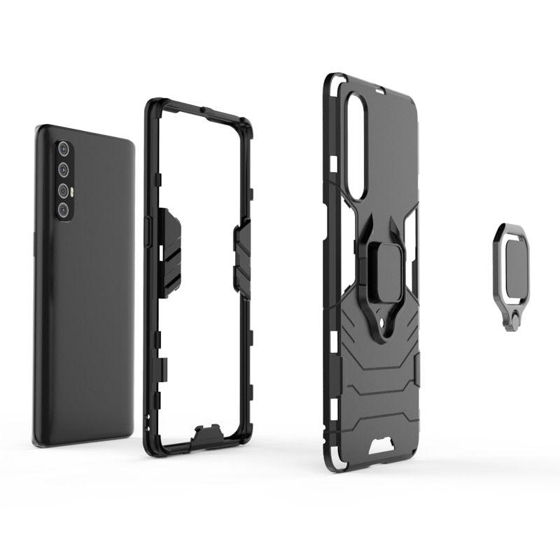 Case OPPO Reno 3 Pro 4G 6.4นิ้ว #เคสฝาหลังพลาสติกแข็ง +TPU Hybrid Case มีแหวนสวมนิ้วโลหะ
