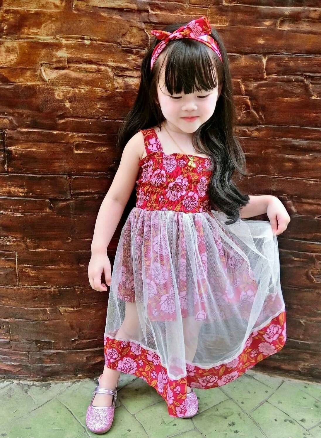 เดรสเด็กโทนแดงฟรุ้งฟริ้ง