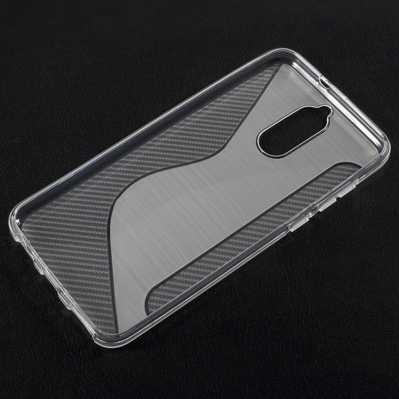 Case Huawei nova 2i 5.9นิ้ว #เคสฝาหลังTPU ผิวลายคาร์บอนไฟเบอร์และผิวแปรง Brushed รูปตัว S สีโปร่งแสง