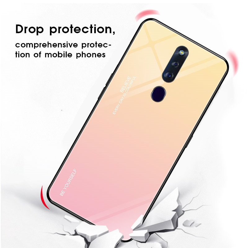 Case OPPO F11 Pro #เคสฝาหลัง Gradient Color Glass + PC + TPU Hybrid Case