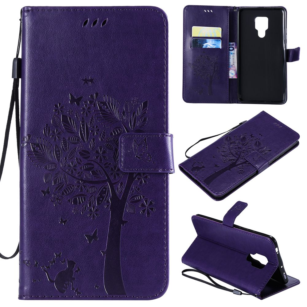 Case Huawei Mate 20 X #เคสฝาพับหนัง PU พิมพ์ลาย Imprint Cat and Tree Pattern Leather Protection Cover