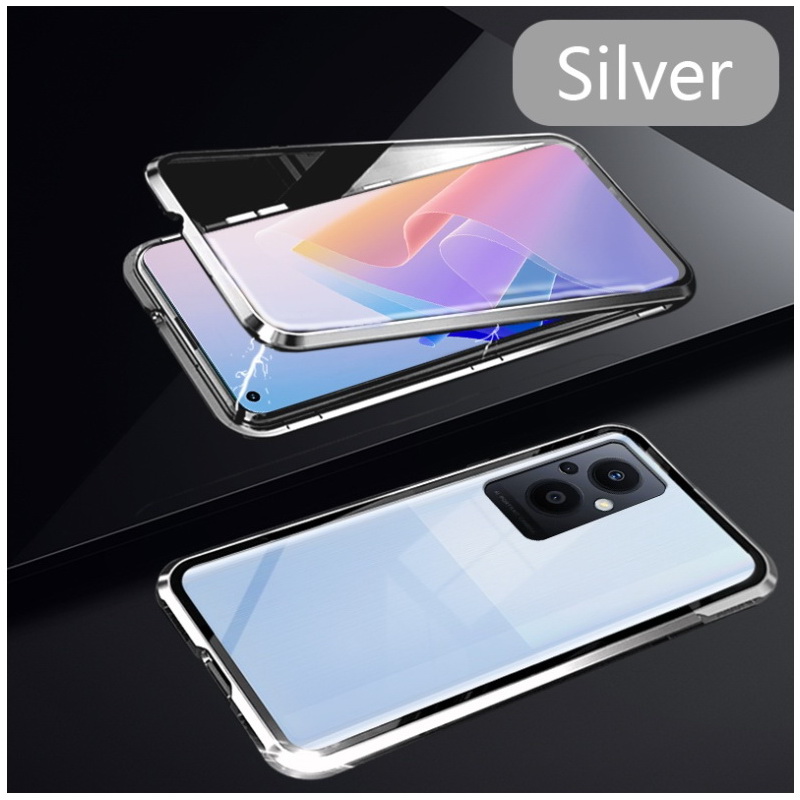 เคส OPPO Reno 7z 5G #เคสฝาครอบกระจกขอบโลหะดูดซับแม่เหล็ก Fully Protection Magnetic Adsorption Glass Metal Phone Protective