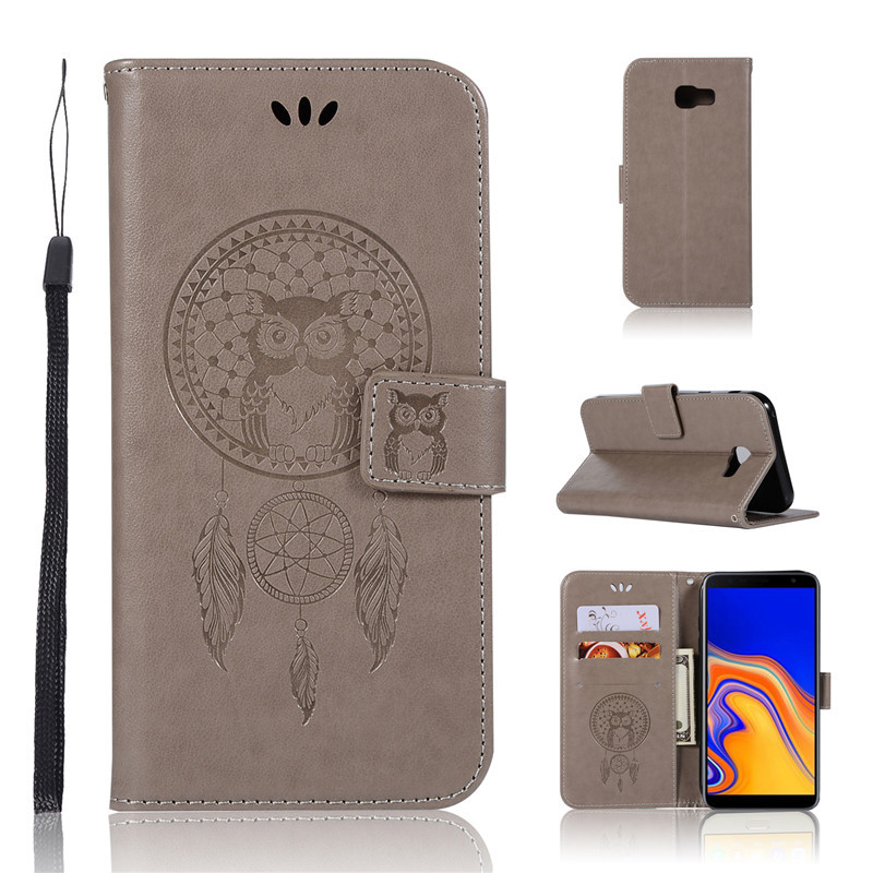 Case Samsung Galaxy J4+ #เคสฝาพับแบบกระเป๋าสตางค์ฝาพับหนัง PU ลายนกฮูก Dream Catcher Owl