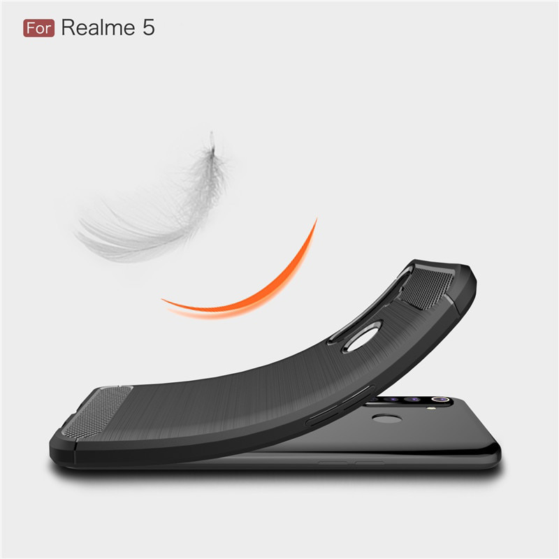 Case Realme 5/5s #เคสฝาหลัง TPU นิ่มคาร์บอนไฟเบอร์ผิวแบบขัดแปรง