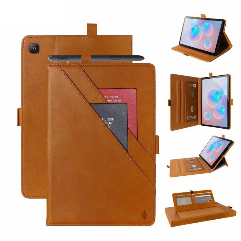 เคส Samsung Galaxy Tab S6 Lite 10.4 SM-P610 P615 P617 #เคสฝาพับหนัง PU ช่องเสียบการ์ดภายนอกและภายใน Flip Card Slots Stand Leather