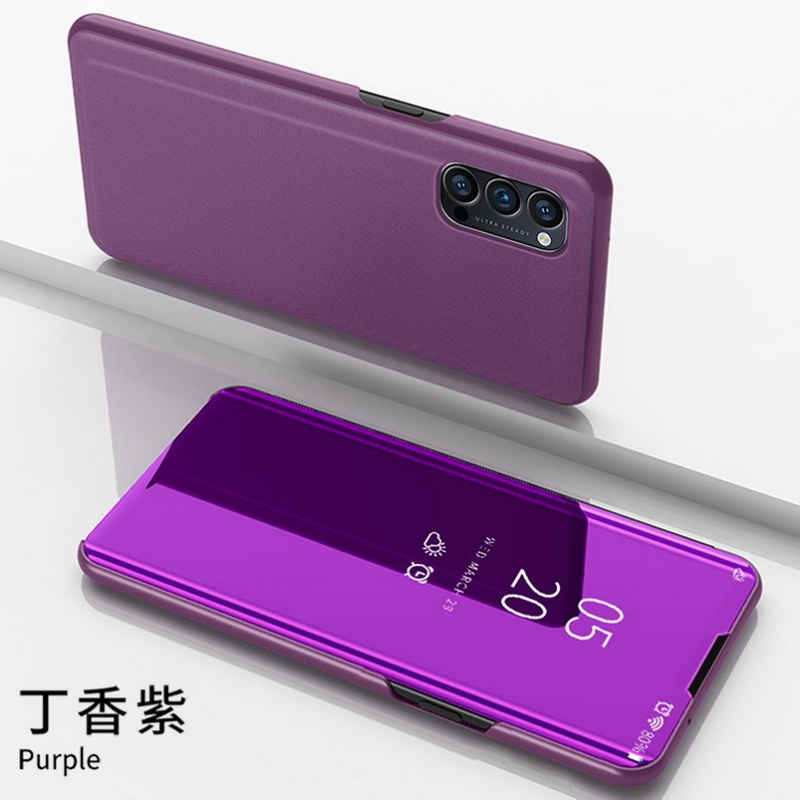 เคส OPPO Reno 5 Pro 5G #เคสฝาพับปกโปร่งแสงผิวเงา Electroplating Mirror Surface Window View