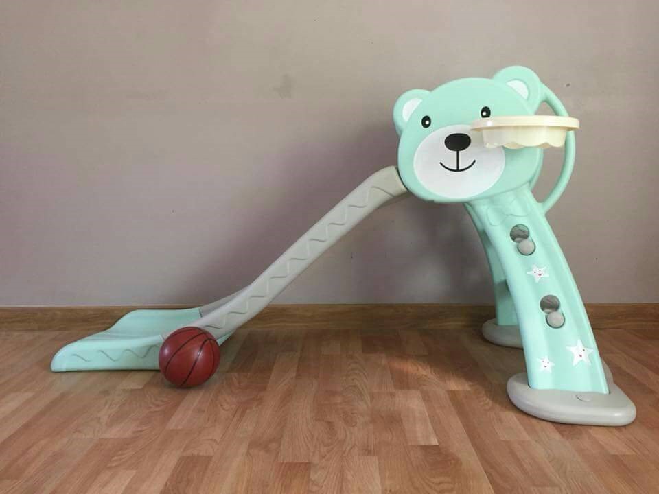 สไลเดอร์พร้อมแป้นบาสหมี สีเขียวพาสเทล