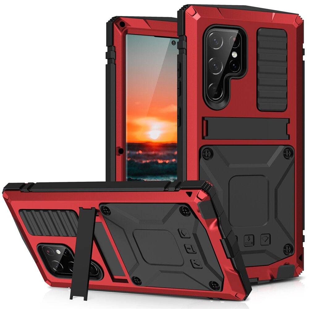 เคส Samsung Galaxy S24 Ultra 5G #เคสกันกระแทก ป้องกันเต็มรูปแบบมีขาตั้งพับได้ โลหะ + ซิลิโคน + PC