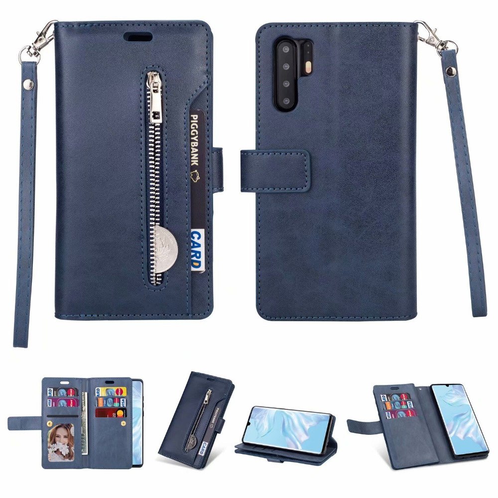 Case Huawei P30 Pro #เคสฝาพับแบบกระเป๋าสตางค์ช่องใส่บัตรหลายช่อง Multi-slot Wallet Zippered Leather พร้อมสายคล้อง