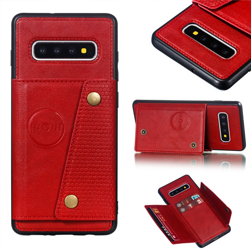 เคส Samsung Galaxy S10+ #เคสฝาหลัง TPU เคลือบหนัง PU มีที่เก็บบัตร PU Leather Coated TPU Card Holder Magnetic Kickstand