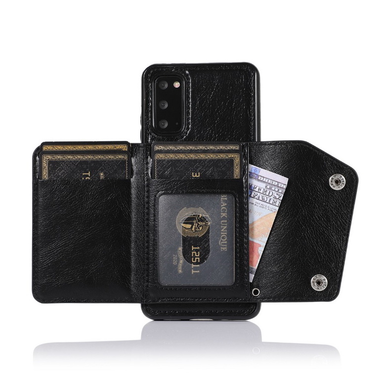 เคส Samsung Galaxy S20 FE / S20 FE 5G #เคสฝาหลังเคลือบหนัง PU มีกระเป๋าเก็บบัตรด้านหลัง Fashion Wallet Case Retro Leather Flip Card Holder Stand Shockproof Cover Casing with Hand Strap