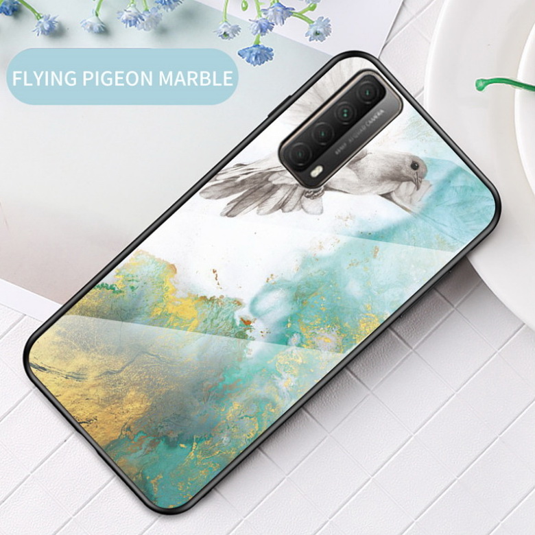 เคส Huawei Y7a #เคสฝาหลัง Gradient Color ลายหินอ่อน Glass + PC + TPU Hybrid Case